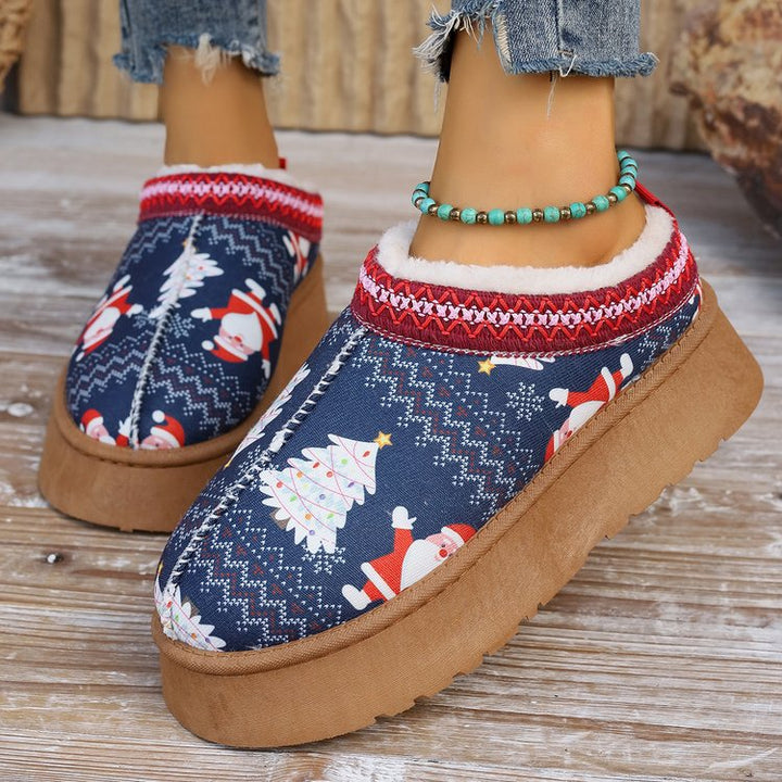 Kelly | Graceful Cozy Christmas Platform Slippers with Faux Fur Collar