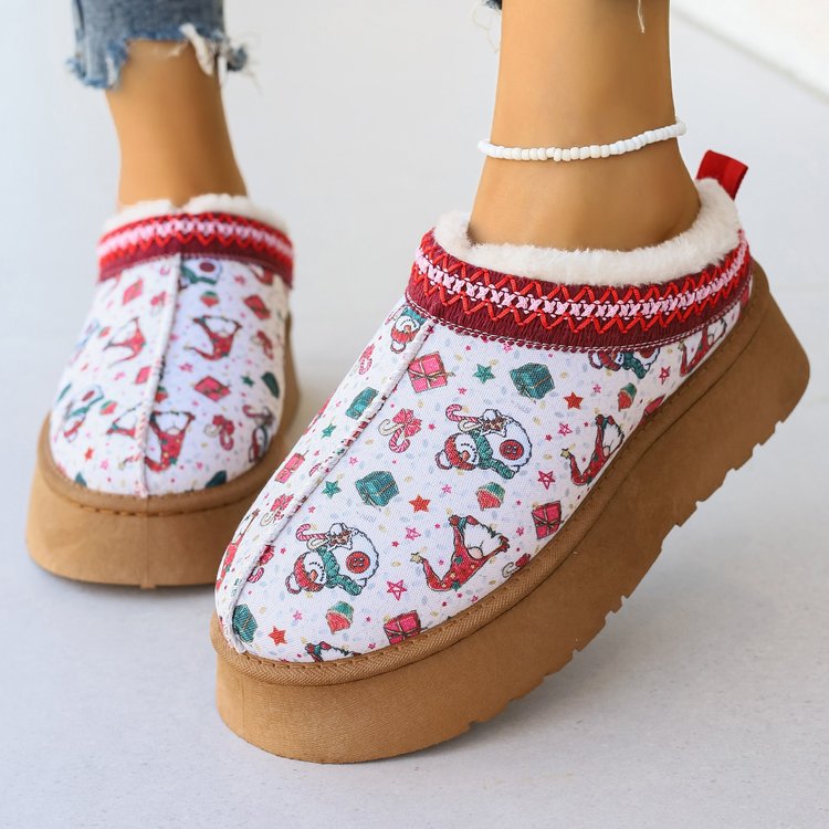 Kelly | Graceful Cozy Christmas Platform Slippers with Faux Fur Collar