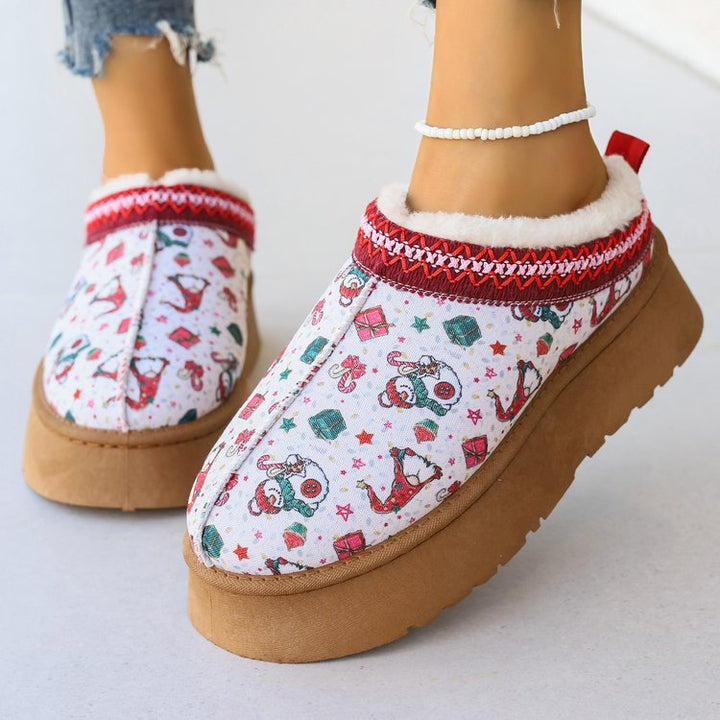 Kelly | Graceful Cozy Christmas Platform Slippers with Faux Fur Collar