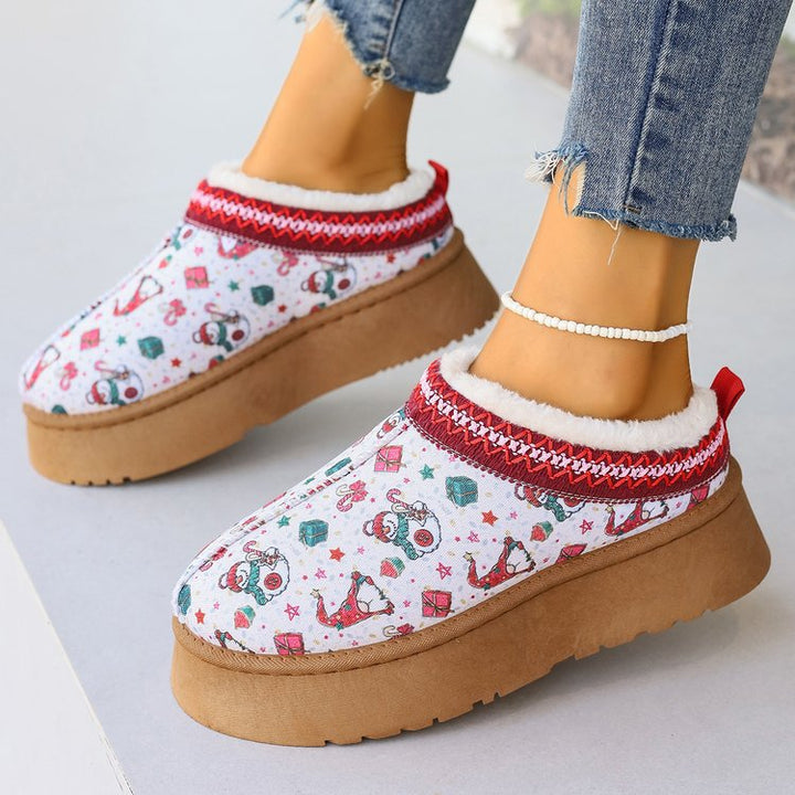 Kelly | Graceful Cozy Christmas Platform Slippers with Faux Fur Collar
