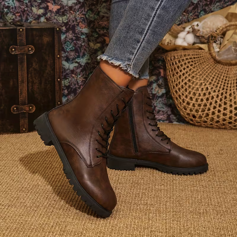 Kelly | Lace-Up Lug Sole Combat Ankle Boots