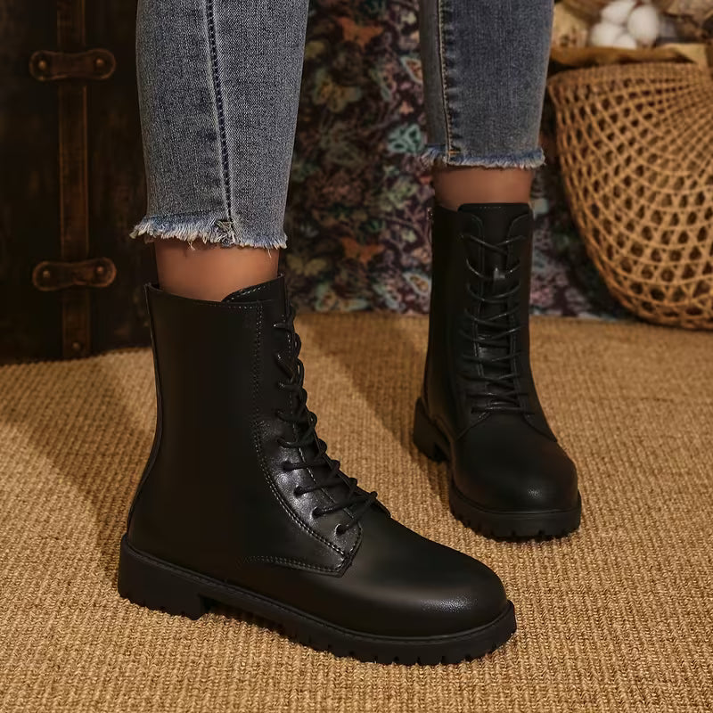 Kelly | Lace-Up Lug Sole Combat Ankle Boots