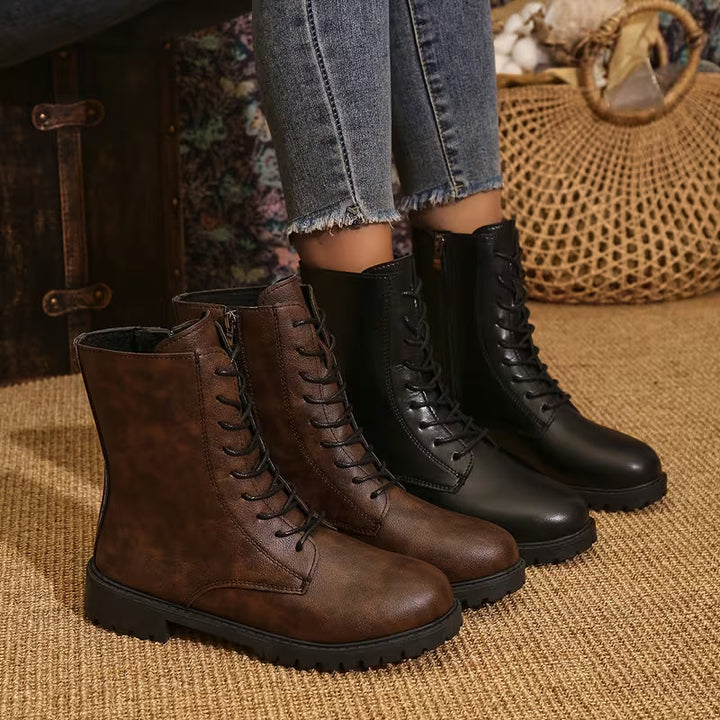 Kelly | Lace-Up Lug Sole Combat Ankle Boots