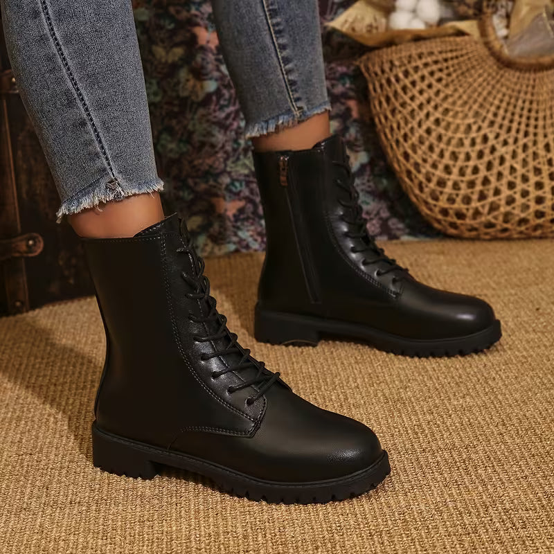 Kelly | Lace-Up Lug Sole Combat Ankle Boots
