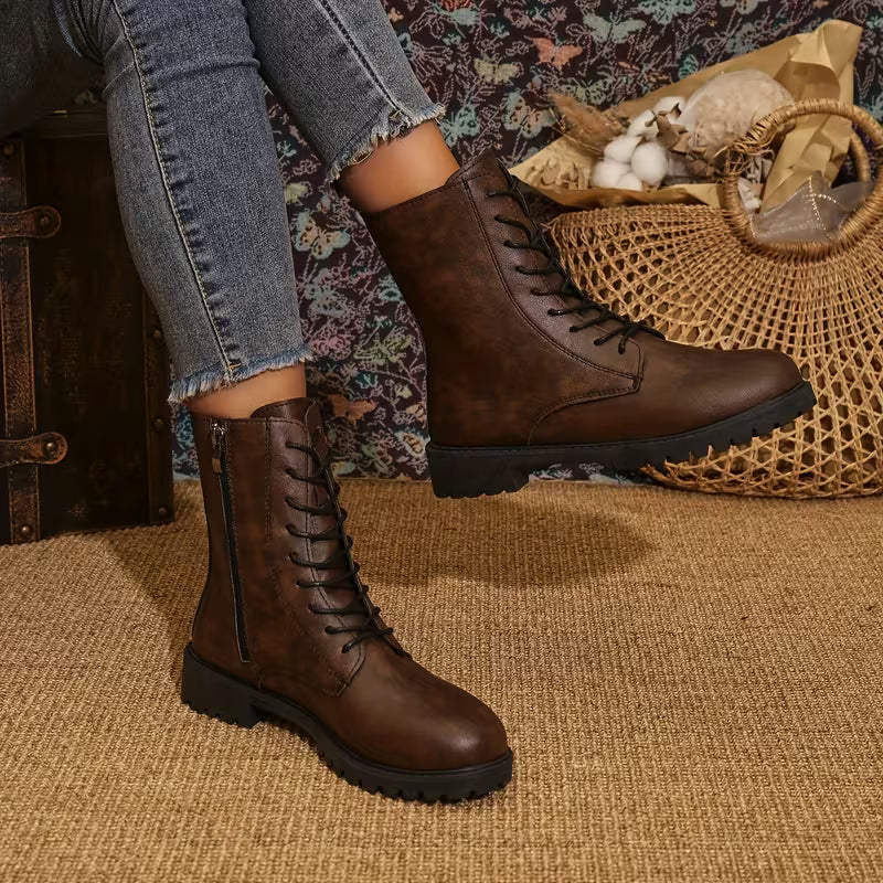 Kelly | Lace-Up Lug Sole Combat Ankle Boots