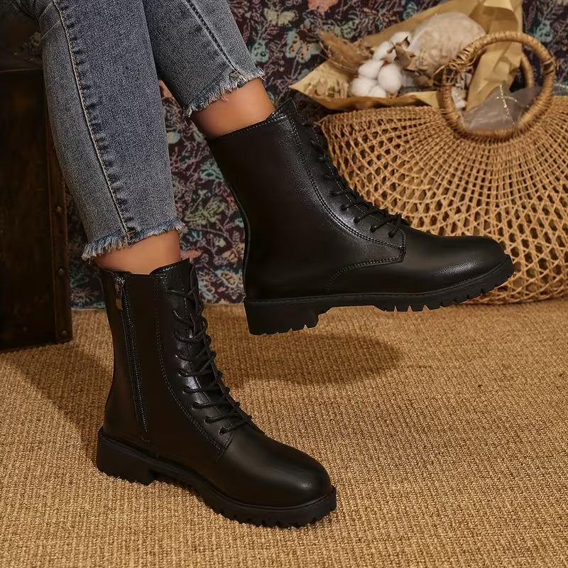 Kelly | Lace-Up Lug Sole Combat Ankle Boots