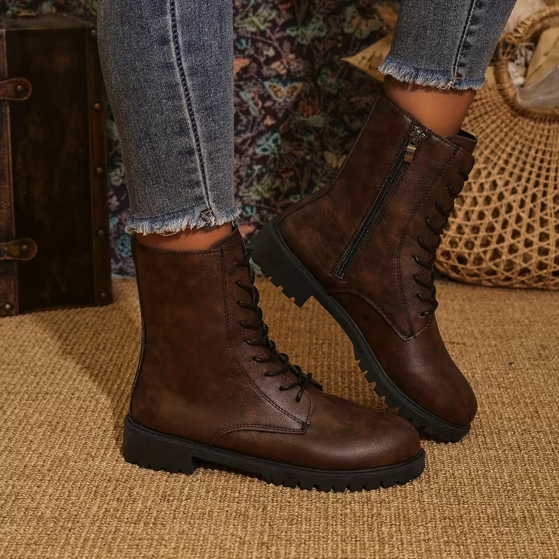 Kelly | Lace-Up Lug Sole Combat Ankle Boots
