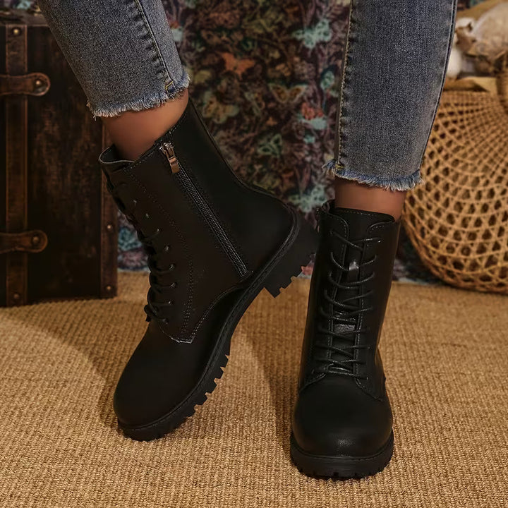 Kelly | Lace-Up Lug Sole Combat Ankle Boots