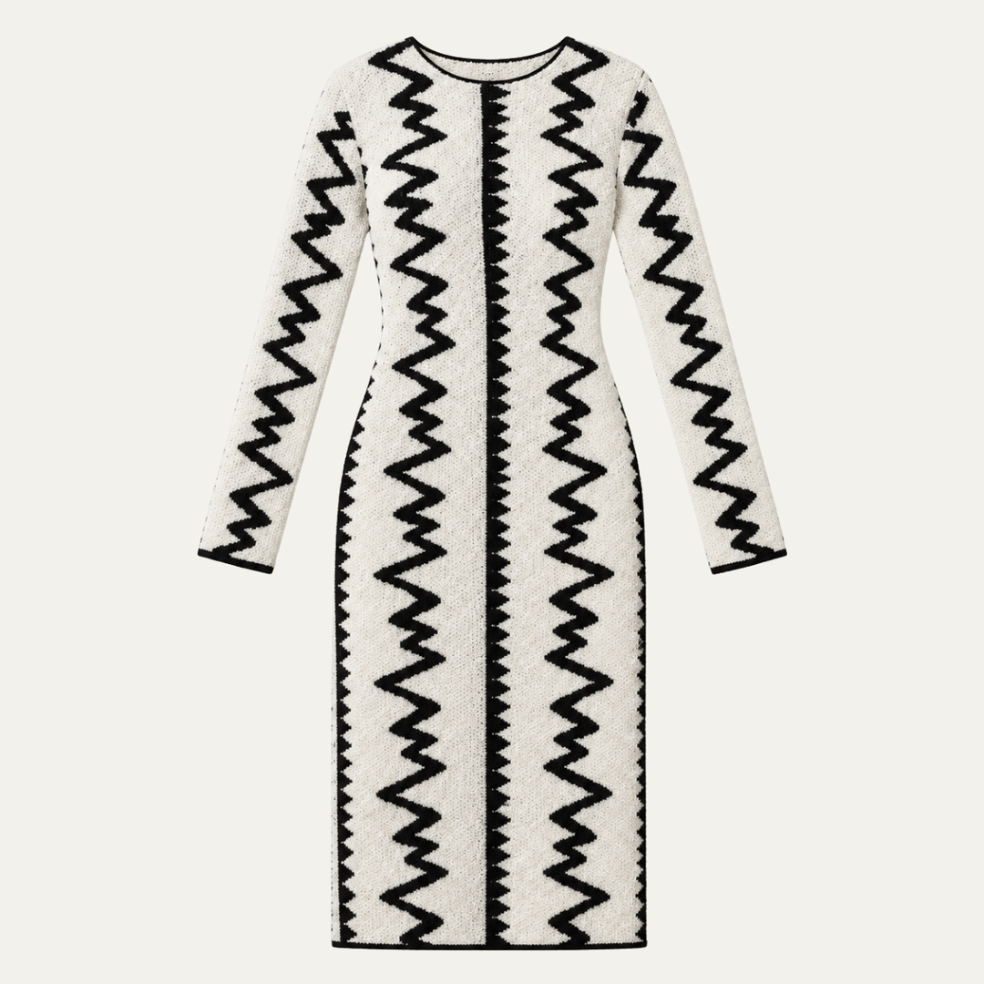 Kelly | Relaxed Zigzag Striped Knit Sweater Dress