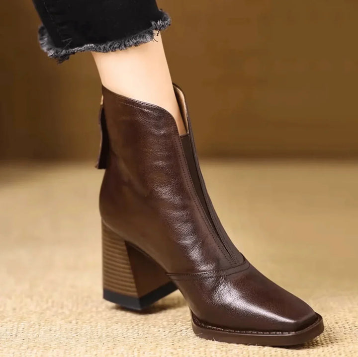 Kelly | Stylish Square Toe Block Heel Ankle Boots