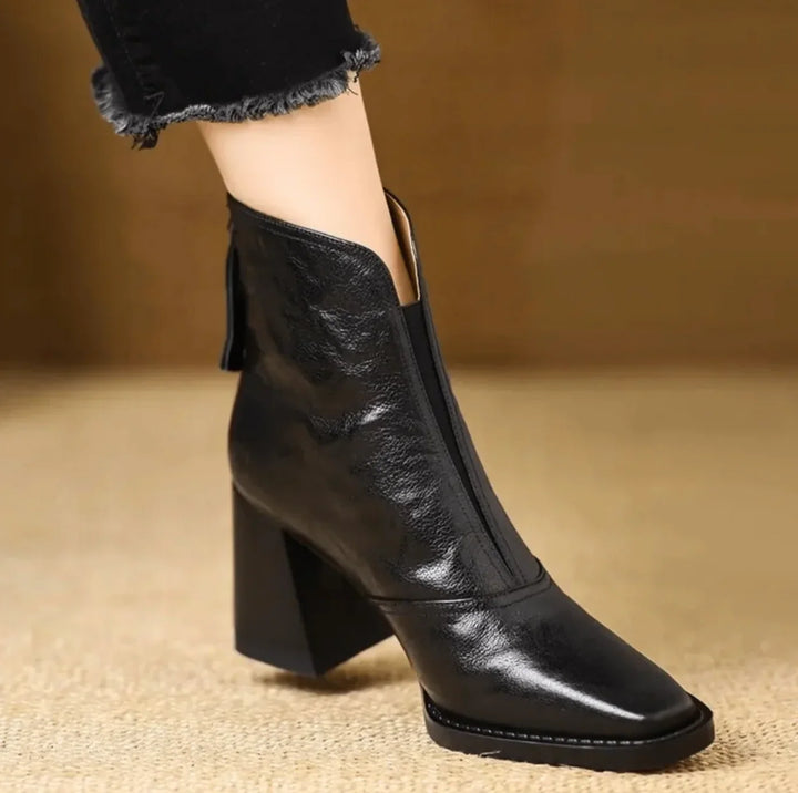 Kelly | Stylish Square Toe Block Heel Ankle Boots