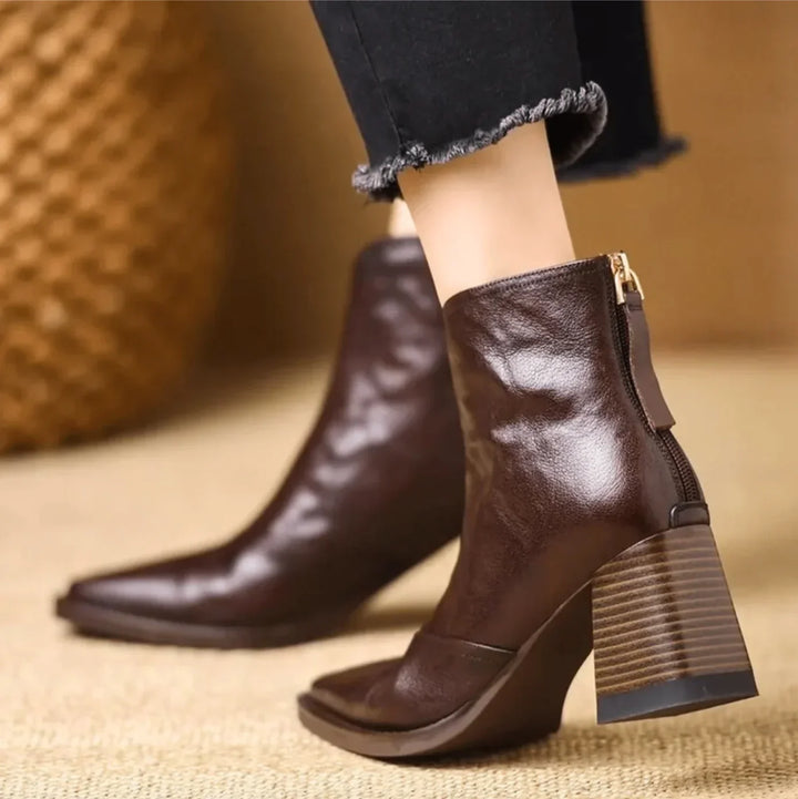 Kelly | Stylish Square Toe Block Heel Ankle Boots
