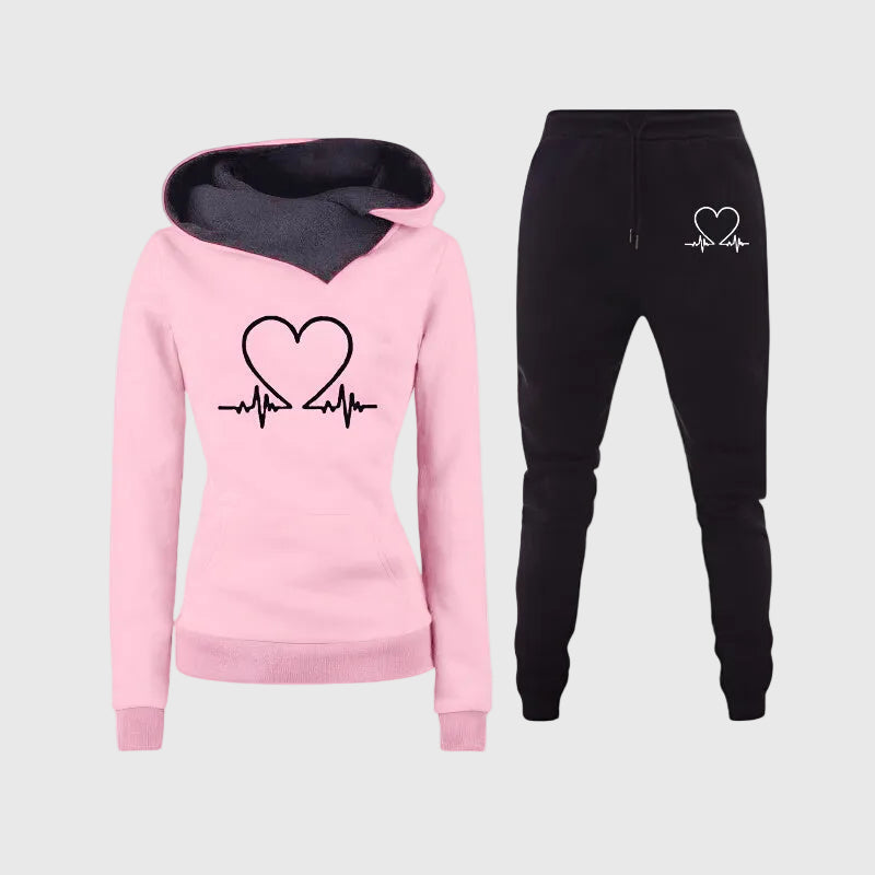 Kimberly | Heart Print Hooded Jogger Lounge Set