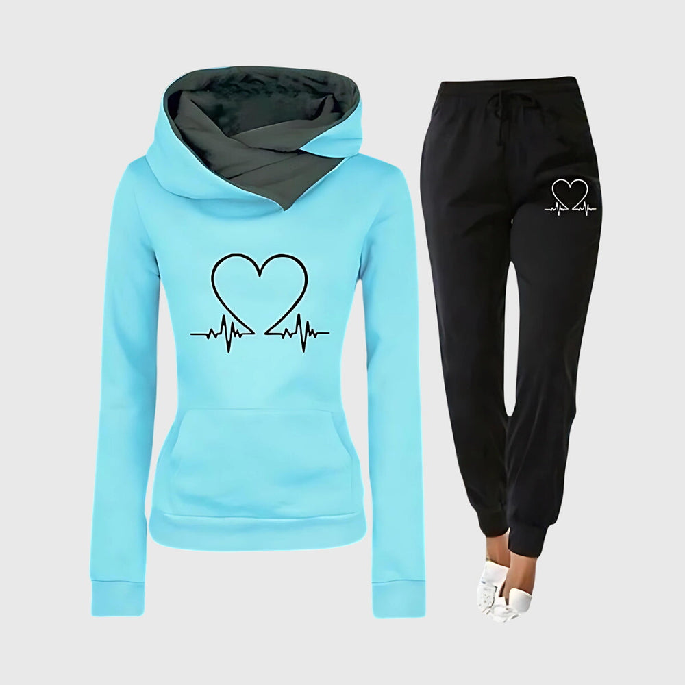 Kimberly | Heart Print Hooded Jogger Lounge Set