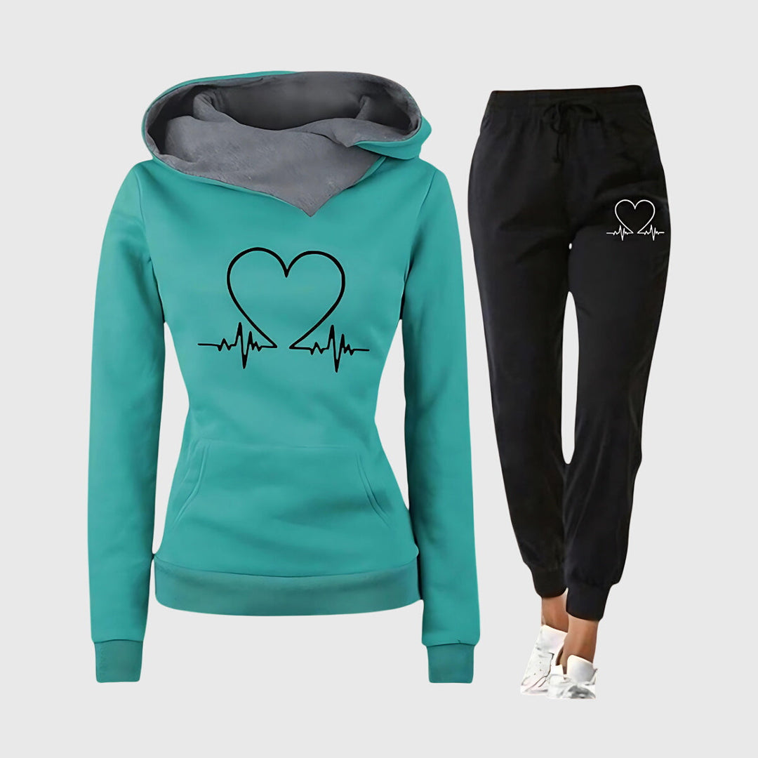 Kimberly | Heart Print Hooded Jogger Lounge Set