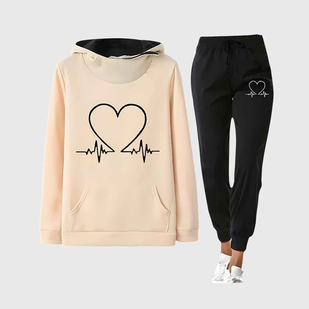 Kimberly | Heart Print Hooded Jogger Lounge Set