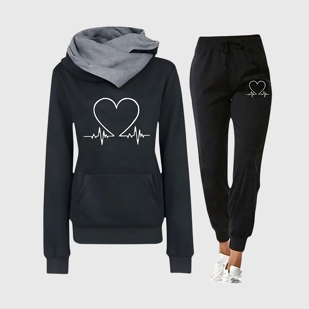 Kimberly | Heart Print Hooded Jogger Lounge Set