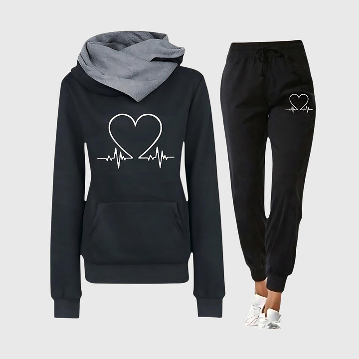 Kimberly | Heart Print Hooded Jogger Lounge Set