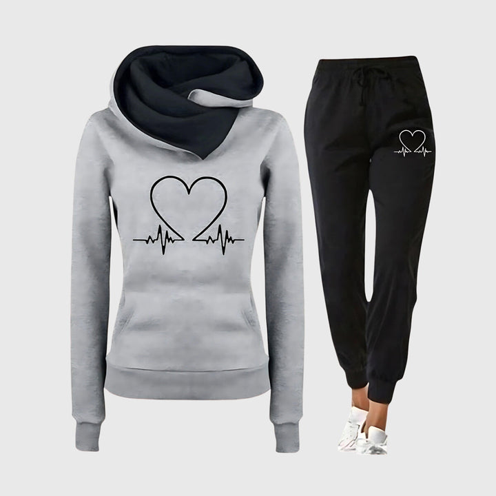 Kimberly | Heart Print Hooded Jogger Lounge Set