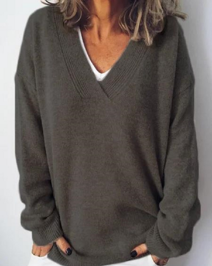 Kimberly | Polished V-Neck Relaxed Fit Knit Sweater