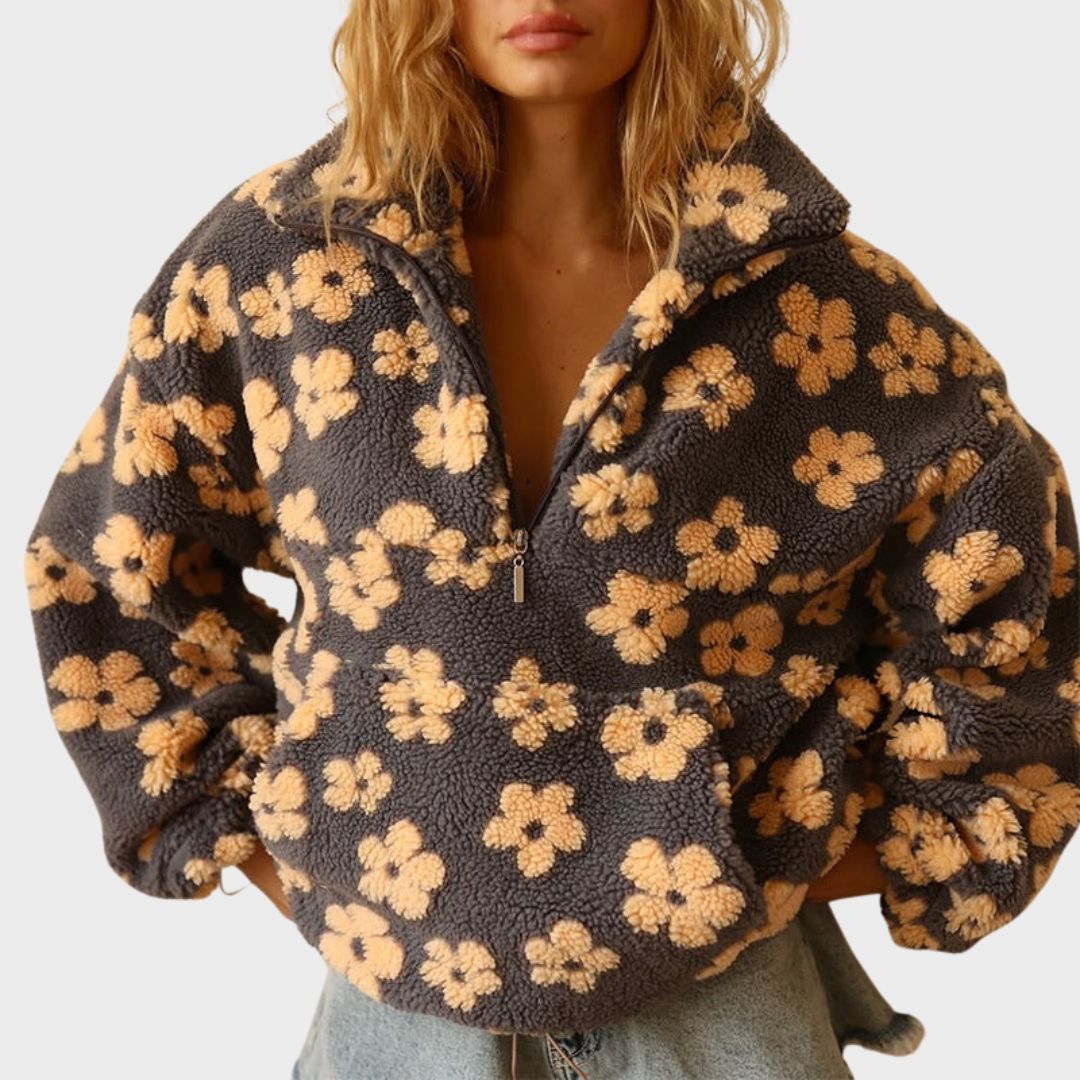Laura | Chic Oversized Floral Quarter Zip Sweatshirt