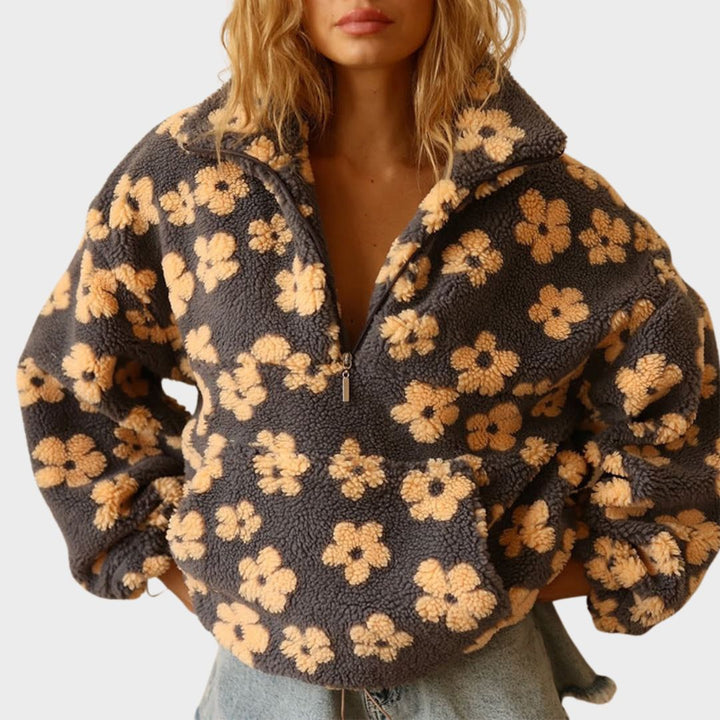 Laura | Chic Oversized Floral Quarter Zip Sweatshirt