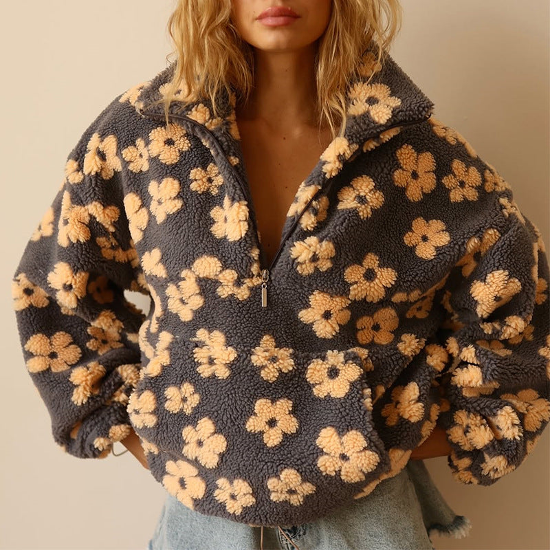 Laura | Chic Oversized Floral Quarter Zip Sweatshirt