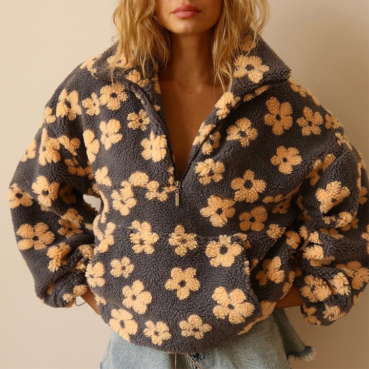 Laura | Chic Oversized Floral Quarter Zip Sweatshirt