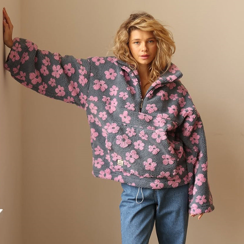Laura | Chic Oversized Floral Quarter Zip Sweatshirt