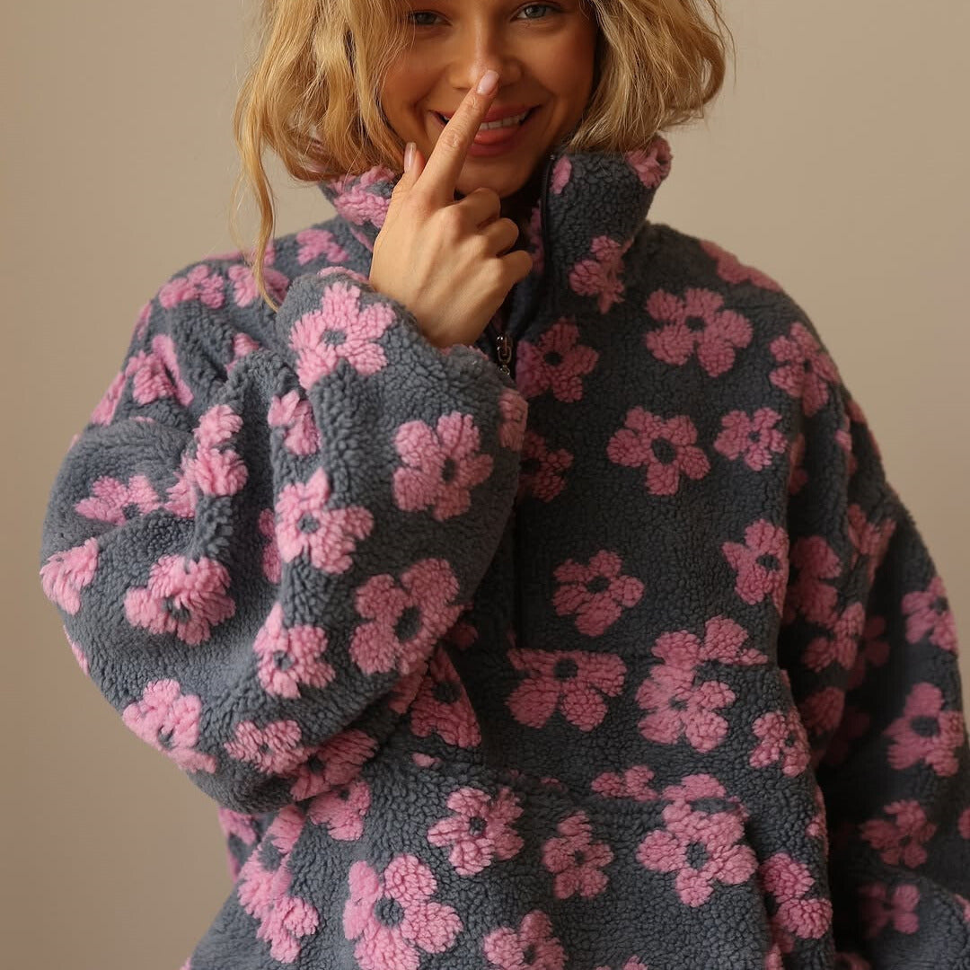 Laura | Chic Oversized Floral Quarter Zip Sweatshirt