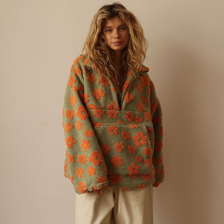 Laura | Chic Oversized Floral Quarter Zip Sweatshirt