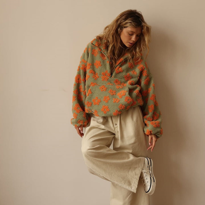 Laura | Chic Oversized Floral Quarter Zip Sweatshirt