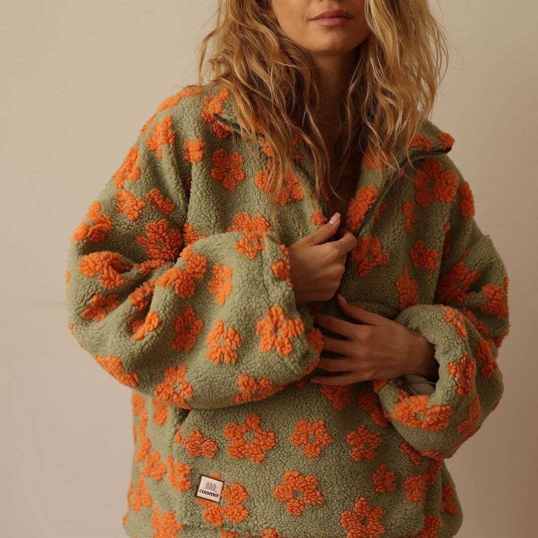 Laura | Chic Oversized Floral Quarter Zip Sweatshirt