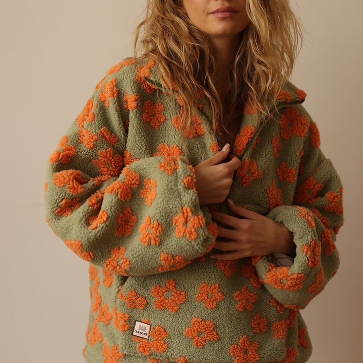 Laura | Chic Oversized Floral Quarter Zip Sweatshirt