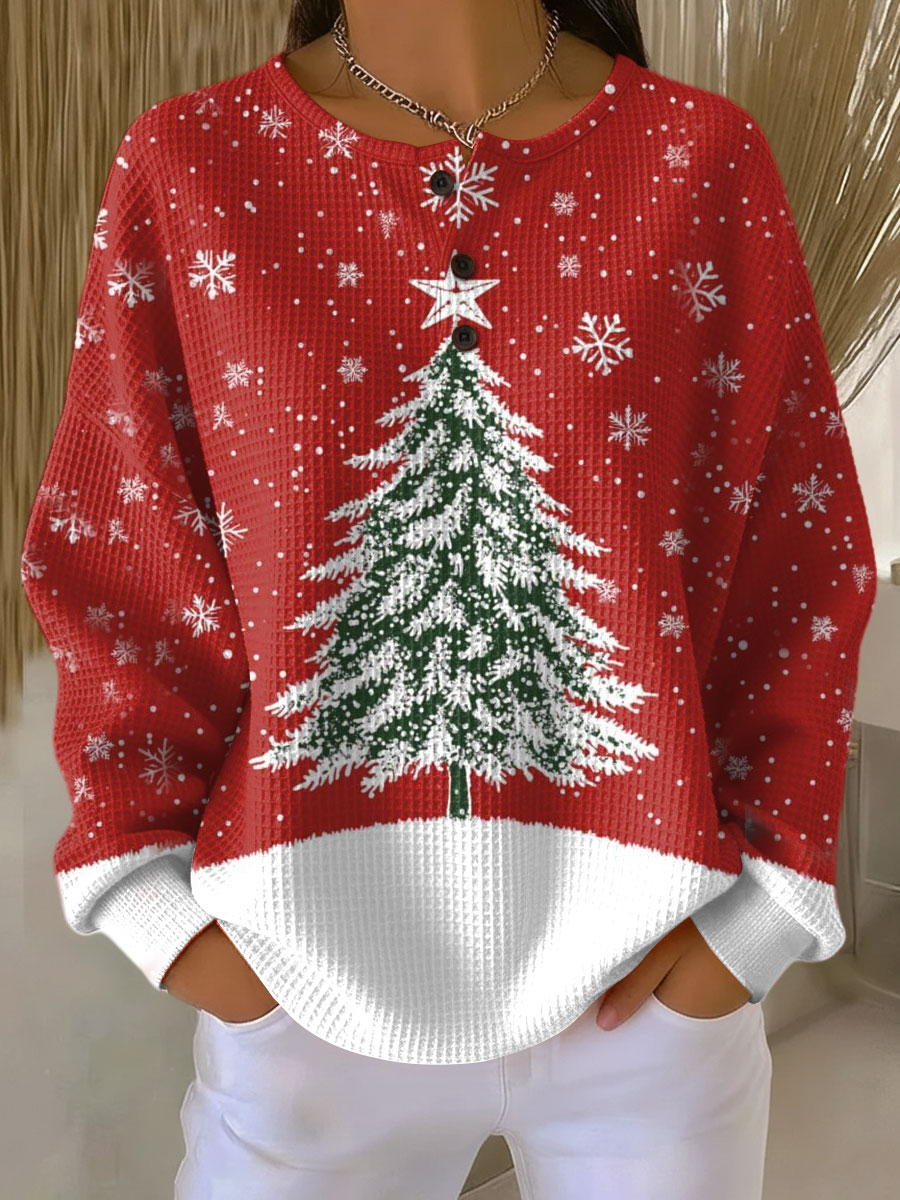 Laura | Christmas Tree Henley Knit Sweater