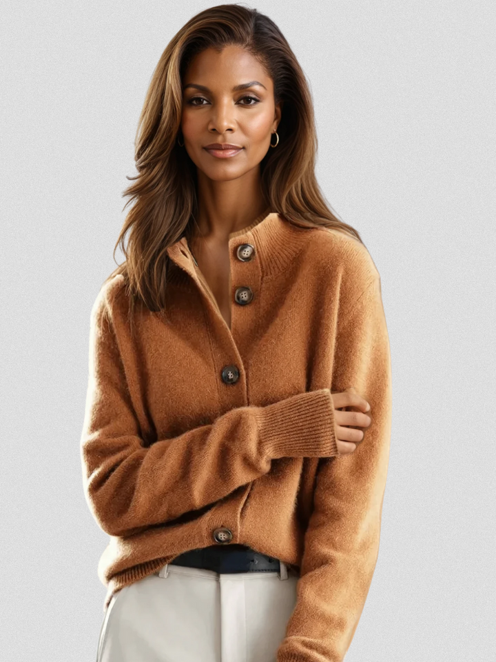 Laura | Elegant Mock Neck Button Front Cardigan