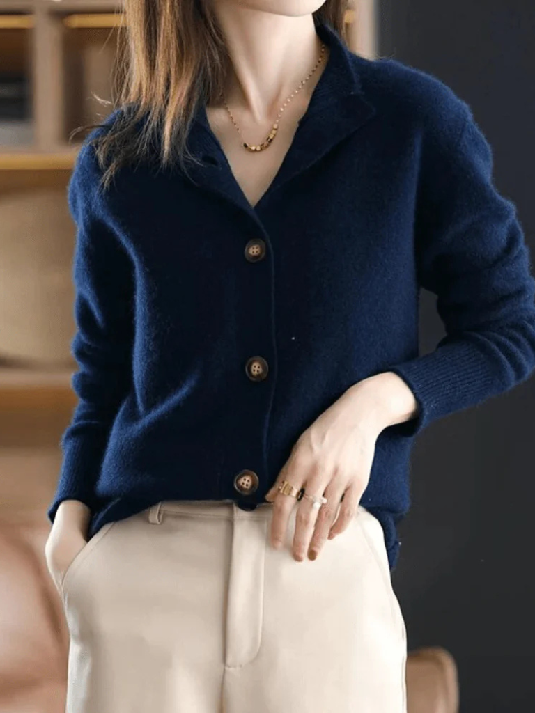 Laura | Elegant Mock Neck Button Front Cardigan