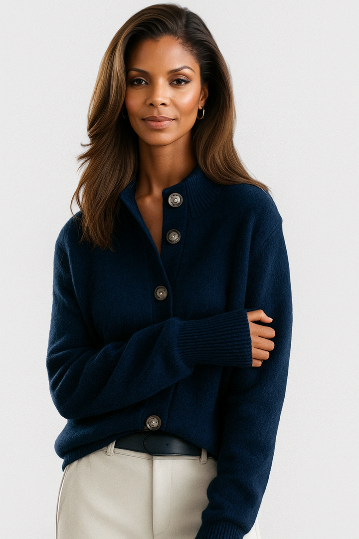 Laura | Elegant Mock Neck Button Front Cardigan