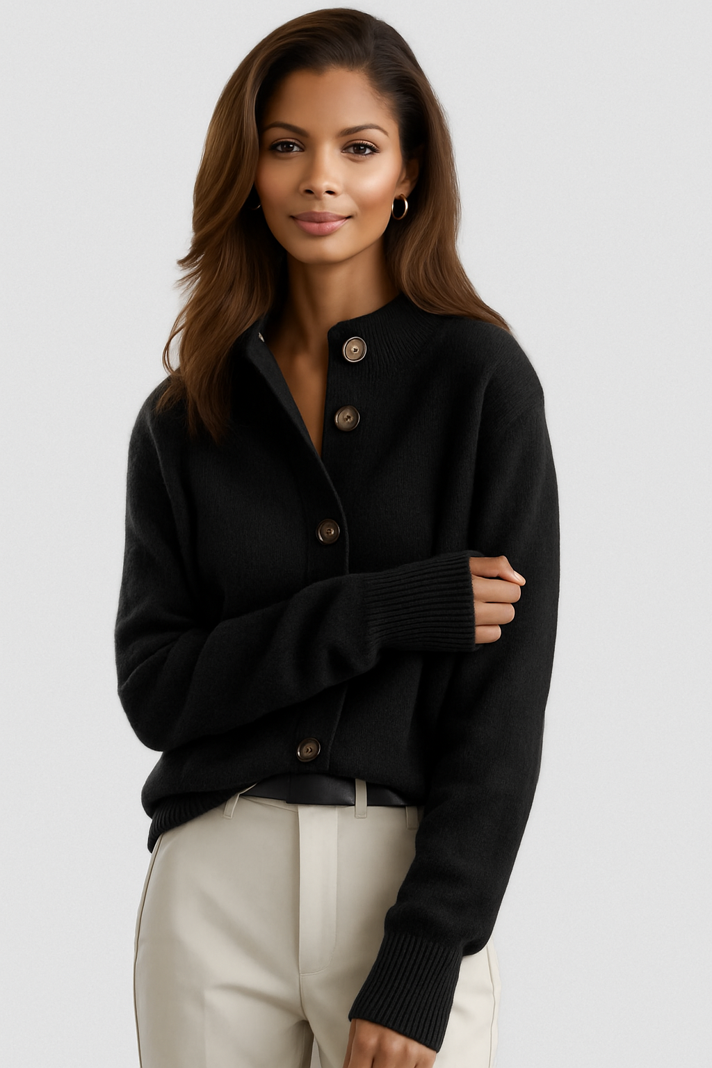 Laura | Elegant Mock Neck Button Front Cardigan
