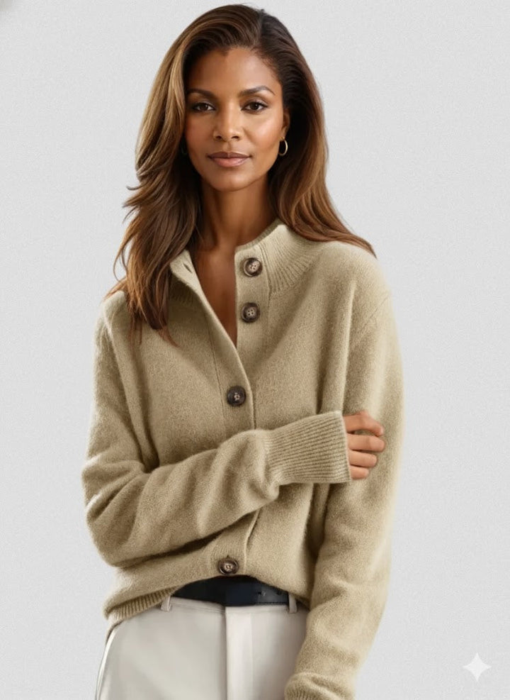 Laura | Elegant Mock Neck Button Front Cardigan