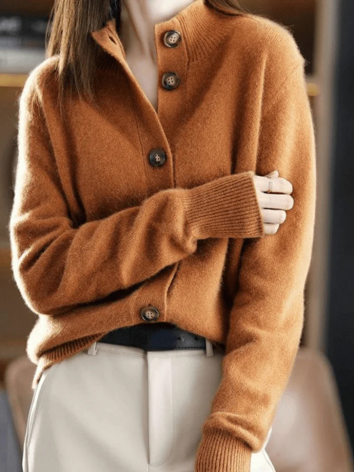 Laura | Elegant Mock Neck Button Front Cardigan