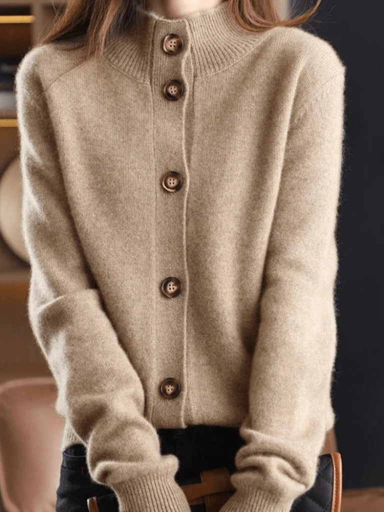 Laura | Elegant Mock Neck Button Front Cardigan