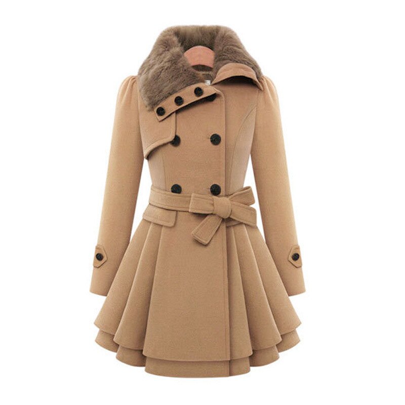 Laura | Relaxed Double-Breasted Winter Coats with Plush Collar & Tiered Skirt Hem