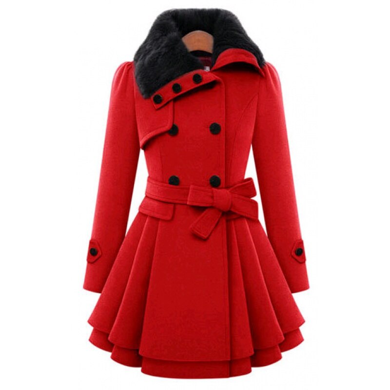 Laura | Relaxed Double-Breasted Winter Coats with Plush Collar & Tiered Skirt Hem