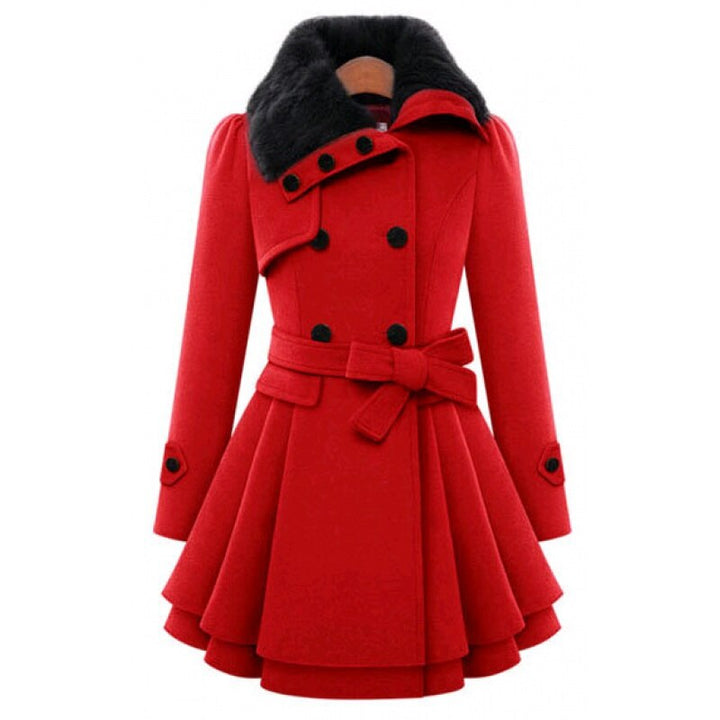 Laura | Relaxed Double-Breasted Winter Coats with Plush Collar & Tiered Skirt Hem