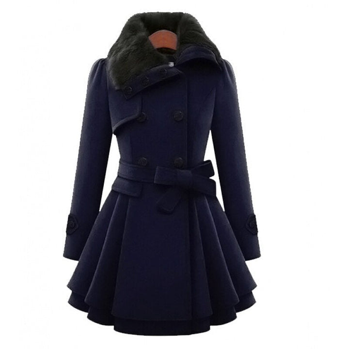 Laura | Relaxed Double-Breasted Winter Coats with Plush Collar & Tiered Skirt Hem