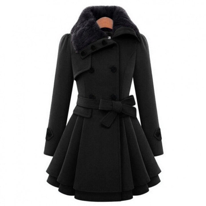 Laura | Relaxed Double-Breasted Winter Coats with Plush Collar & Tiered Skirt Hem