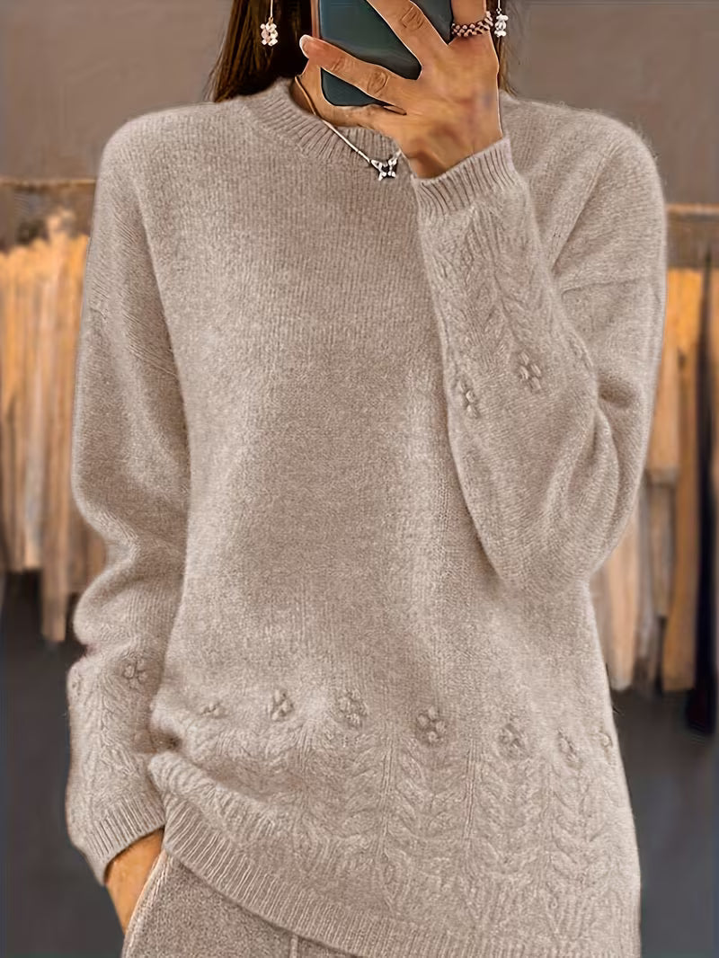 Lauren | Sophisticated Floral Crew Neck Knit Sweater
