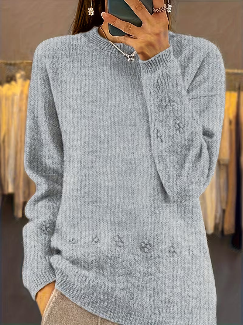 Lauren | Sophisticated Floral Crew Neck Knit Sweater