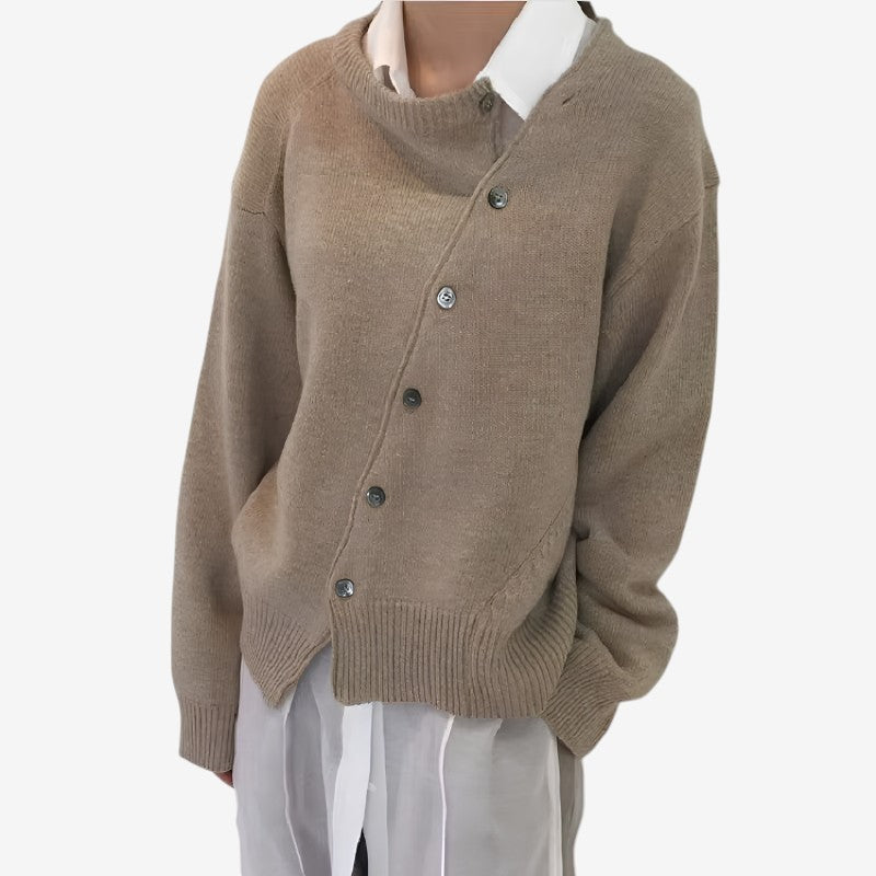 Lea | Hyggelig Oversized Dame Cardigan med Skæv Knaplukning